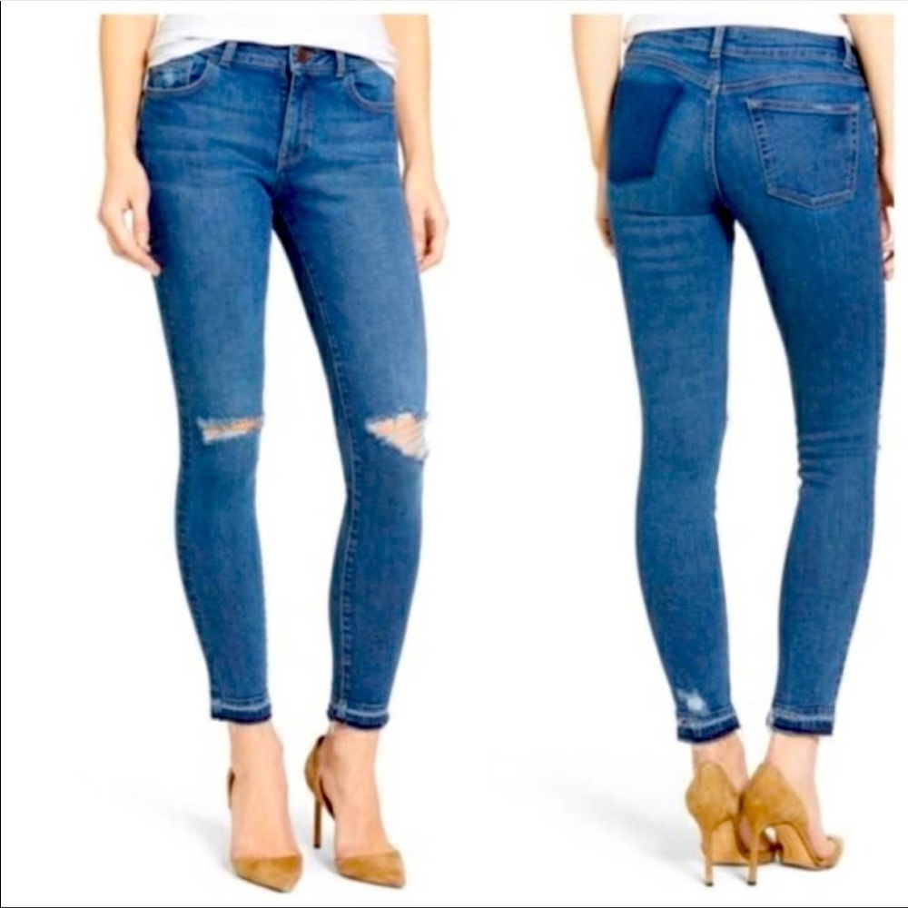 DL1961 Margaux Instasculpt Ankle Skinny Cracked Jeans Raw Hem Size 27 Distressed